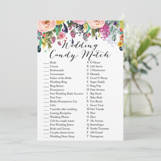 Weddenschap Snoep Match Garden Vrijgezellenfeest G Kaart (Staand voorkant)