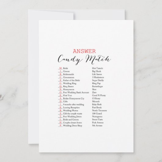 Weddenschap Snoep Match Garden Vrijgezellenfeest G Kaart (Achterkant)