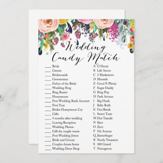 Weddenschap Snoep Match Garden Vrijgezellenfeest G Kaart (Voorkant / Achterkant)