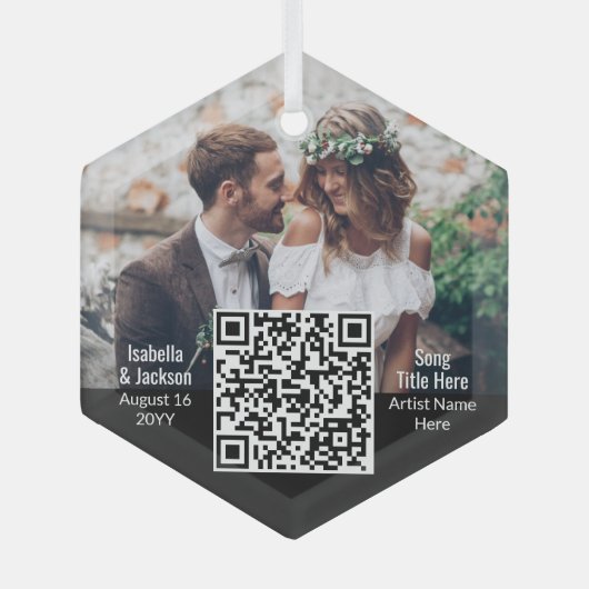 Weddenschap Song QR-code en foto-Passen getrouwd H Glas Ornament (Voorkant)