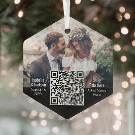 Weddenschap Song QR-code en foto-Passen getrouwd H Glas Ornament