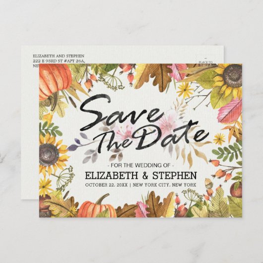 Weddenschap sparen de datum najaar van de val laat aankondigingskaart (Voorkant / Achterkant)