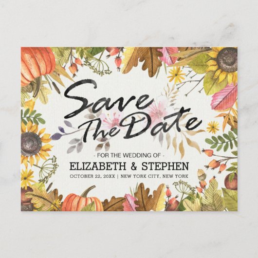 Weddenschap sparen de datum najaar van de val laat aankondigingskaart (Voorkant)