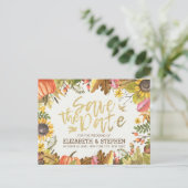 Weddenschap sparen de datum najaar van de val laat aankondigingskaart (Staand voorkant)