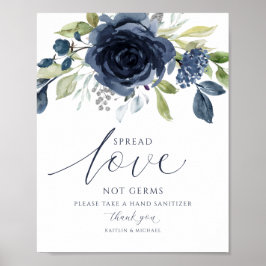 Weddenschap Spread Love Not Germs Sign Navy Floral Poster
