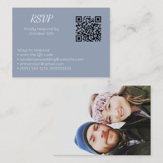 Weddenschap Stusty Blue RSVP Online QR Code Foto Informatiekaartje (Voorkant / Achterkant)