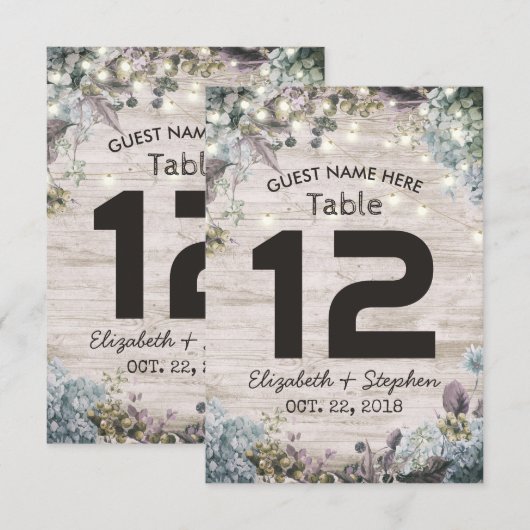 Weddenschap Tafelnummer Chic Floral Wood Lichten (Voorkant / Achterkant)