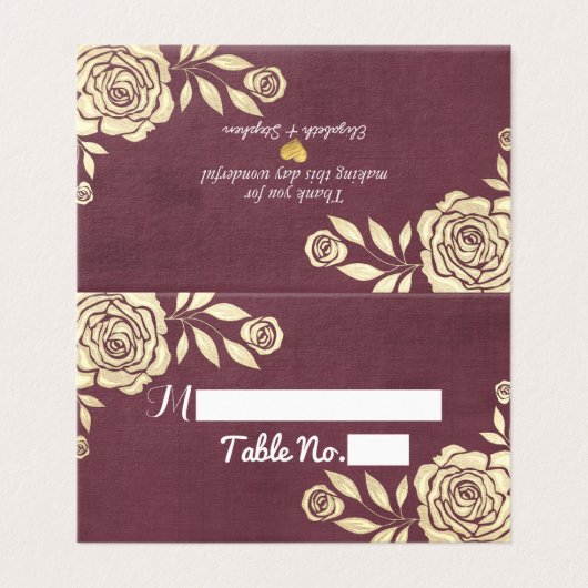 Weddenschap Tafelnummer Gold Rozen Burgundy Red (Buitenkant ongevouwen)