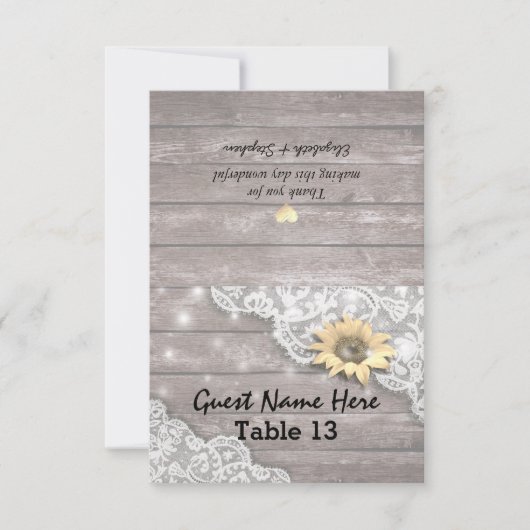 Weddenschap Tafelnummer Lace Sunflower Wood (Voorkant)