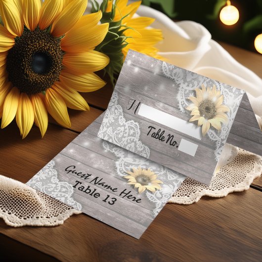 Weddenschap Tafelnummer Lace Sunflower Wood