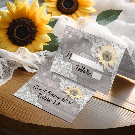 Weddenschap Tafelnummer Lace Sunflower Wood