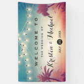 Weddenschap tekenvellen zomerpalmen spandoek (Verticaal)