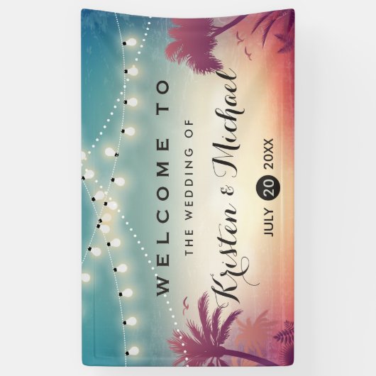 Weddenschap tekenvellen zomerpalmen spandoek (Verticaal)