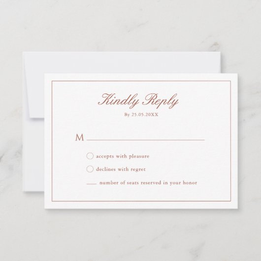 Weddenschap Terracotta Script Crest Monogram RSVP- Kaart (Voorkant)