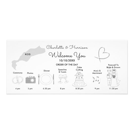 Weddenschap-tijdlijnprogramma Cute Kos Destination Reclamekaart (Voorkant)