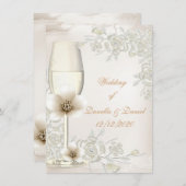 Weddenschap tussen Cream Sepia Champagne Glass Flo Kaart (Voorkant / Achterkant)