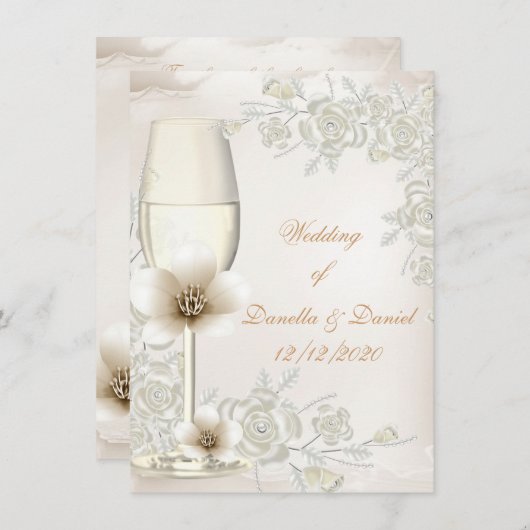 Weddenschap tussen Cream Sepia Champagne Glass Flo Kaart (Voorkant / Achterkant)