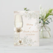 Weddenschap tussen Cream Sepia Champagne Glass Flo Kaart (Staand voorkant)