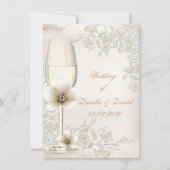 Weddenschap tussen Cream Sepia Champagne Glass Flo Kaart (Voorkant)