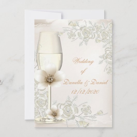 Weddenschap tussen Cream Sepia Champagne Glass Flo Kaart (Voorkant)