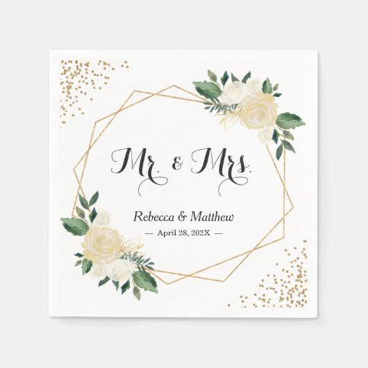 Weddenschap tussen moderne Ivory Gold Glitters Flo Servetten (Voorkant)