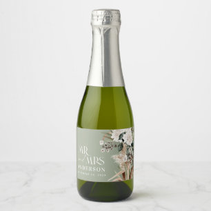 Weddenschap tussen pampas en eucalyptus moderne pa sparkling wijnetiket