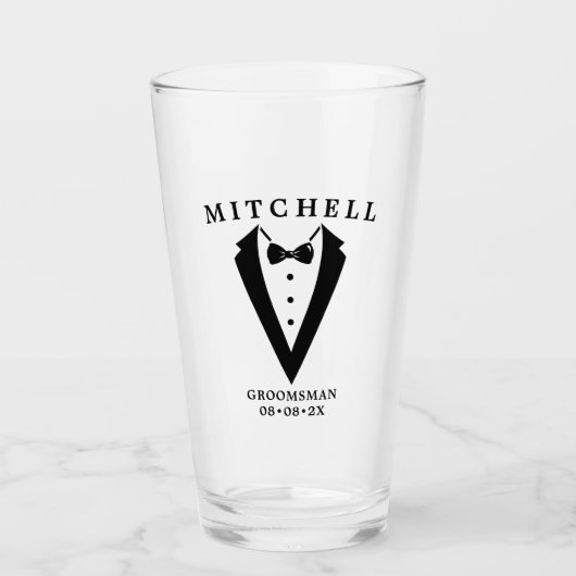 Weddenschap Tuxedo - Gepersonaliseerde Groomsman Glas (Voorkant)