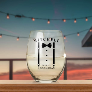Weddenschap Tuxedo - Gepersonaliseerde Groomsman Wijnglas Zonder Voet