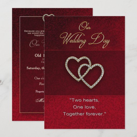 Weddenschap - Twee harten zijn één rood/goud Kaart (Voorkant / Achterkant)