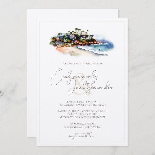 Weddenschap Uitnodiging - Beach Coast in Waterverf (Voorkant / Achterkant)