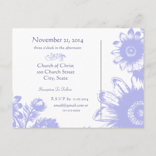 Weddenschap Uitnodiging-Blauwe  Perwinkle-bloemen Aankondigingskaart (Achterkant)