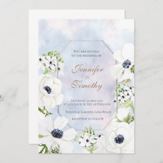 Weddenschap Uitnodiging Botanische witte anenbloem (Voorkant / Achterkant)