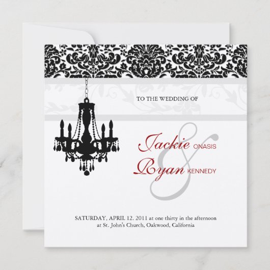 Weddenschap Uitnodiging Chandelier Black Red Silve (Voorkant)