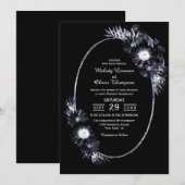Weddenschap Uitnodiging Elegant Black Floral (Voorkant / Achterkant)