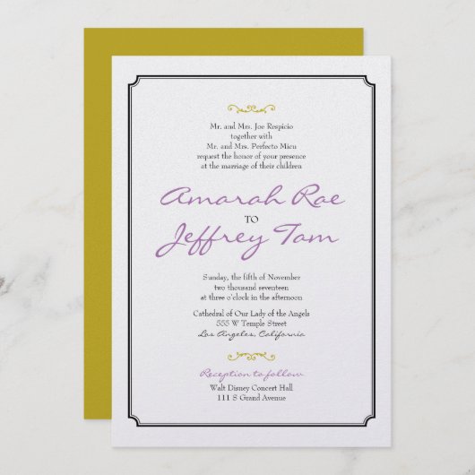 Weddenschap Uitnodiging Elegant Border (Voorkant / Achterkant)