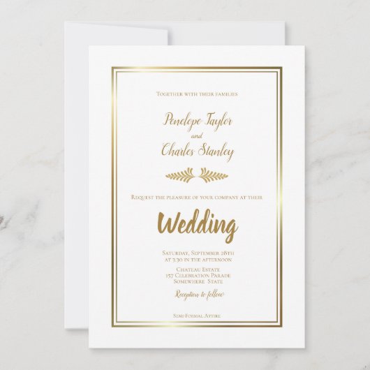 Weddenschap Uitnodiging Elegant Gold Border (Voorkant)