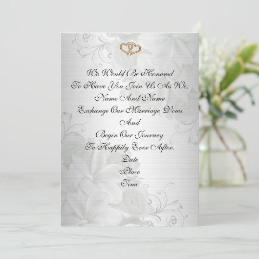 Weddenschap-uitnodiging elegant-witte satijn flora kaart (Staand voorkant)