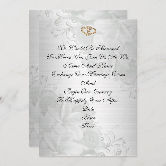 Weddenschap-uitnodiging elegant-witte satijn flora kaart (Voorkant / Achterkant)