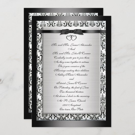 Weddenschap Uitnodiging elegant Zwart wit (Voorkant / Achterkant)