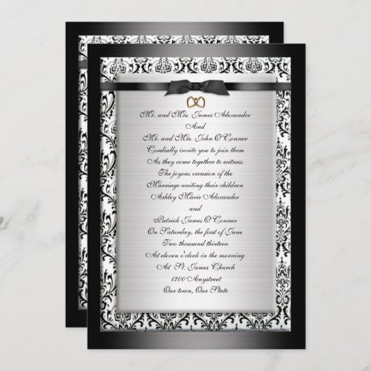 Weddenschap Uitnodiging elegant Zwart wit (Voorkant / Achterkant)