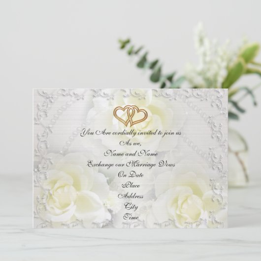 Weddenschap-uitnodiging elegante witte rozen kaart (Staand voorkant)