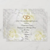 Weddenschap-uitnodiging elegante witte rozen kaart (Voorkant / Achterkant)
