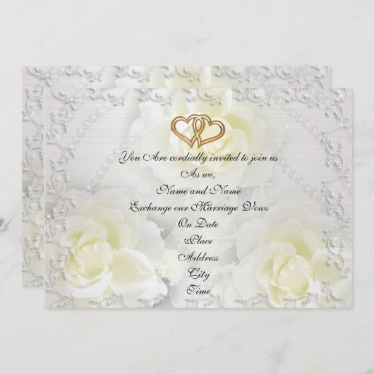 Weddenschap-uitnodiging elegante witte rozen kaart (Voorkant / Achterkant)