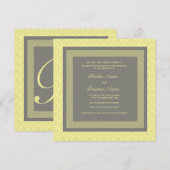 Weddenschap Uitnodiging Gele Damask (Voorkant / Achterkant)