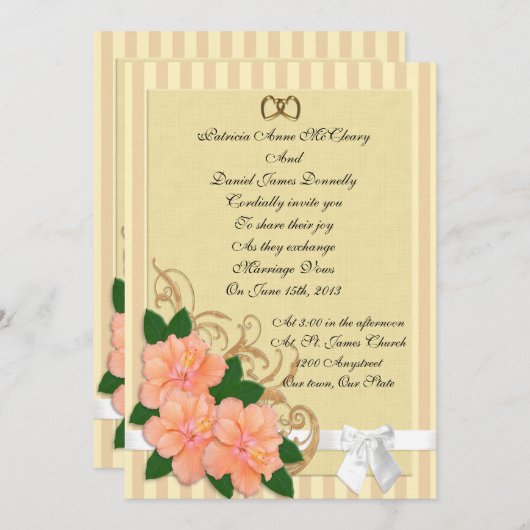 Weddenschap Uitnodiging Hibiscus bloemen perziken (Voorkant / Achterkant)