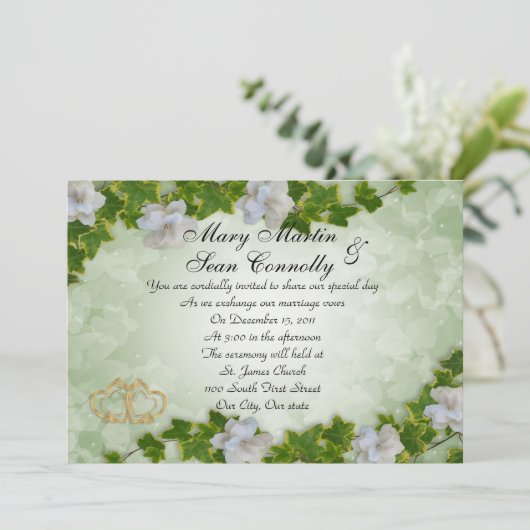 Weddenschap Uitnodiging IJzige grens met gardenias (Staand voorkant)