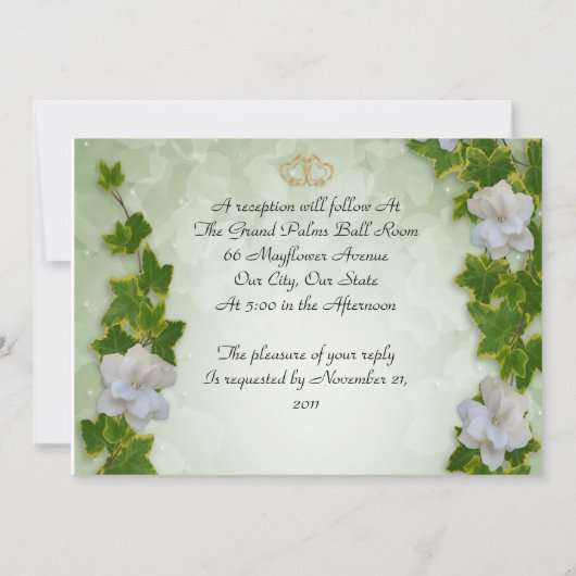 Weddenschap Uitnodiging IJzige grens met gardenias (Achterkant)