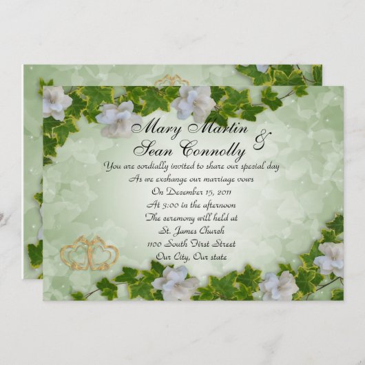 Weddenschap Uitnodiging IJzige grens met gardenias (Voorkant / Achterkant)