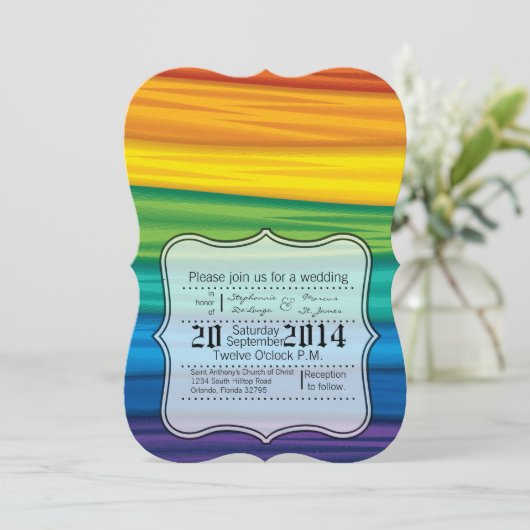 Weddenschap Uitnodiging lgbetq regenboogvlag lesbi (Staand voorkant)