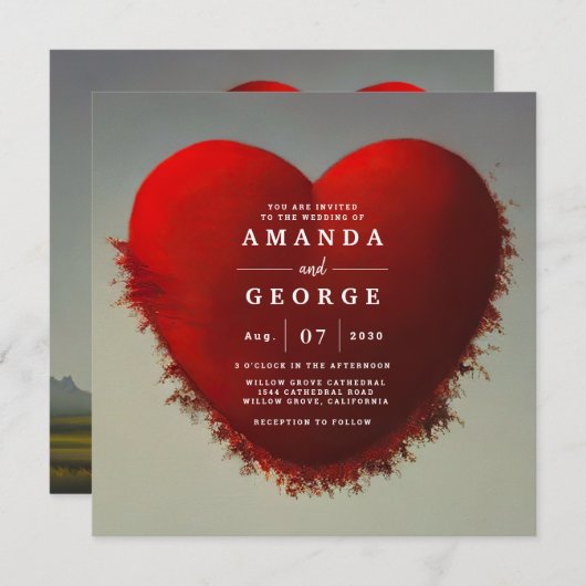 Weddenschap Uitnodiging met rood hart (Voorkant / Achterkant)